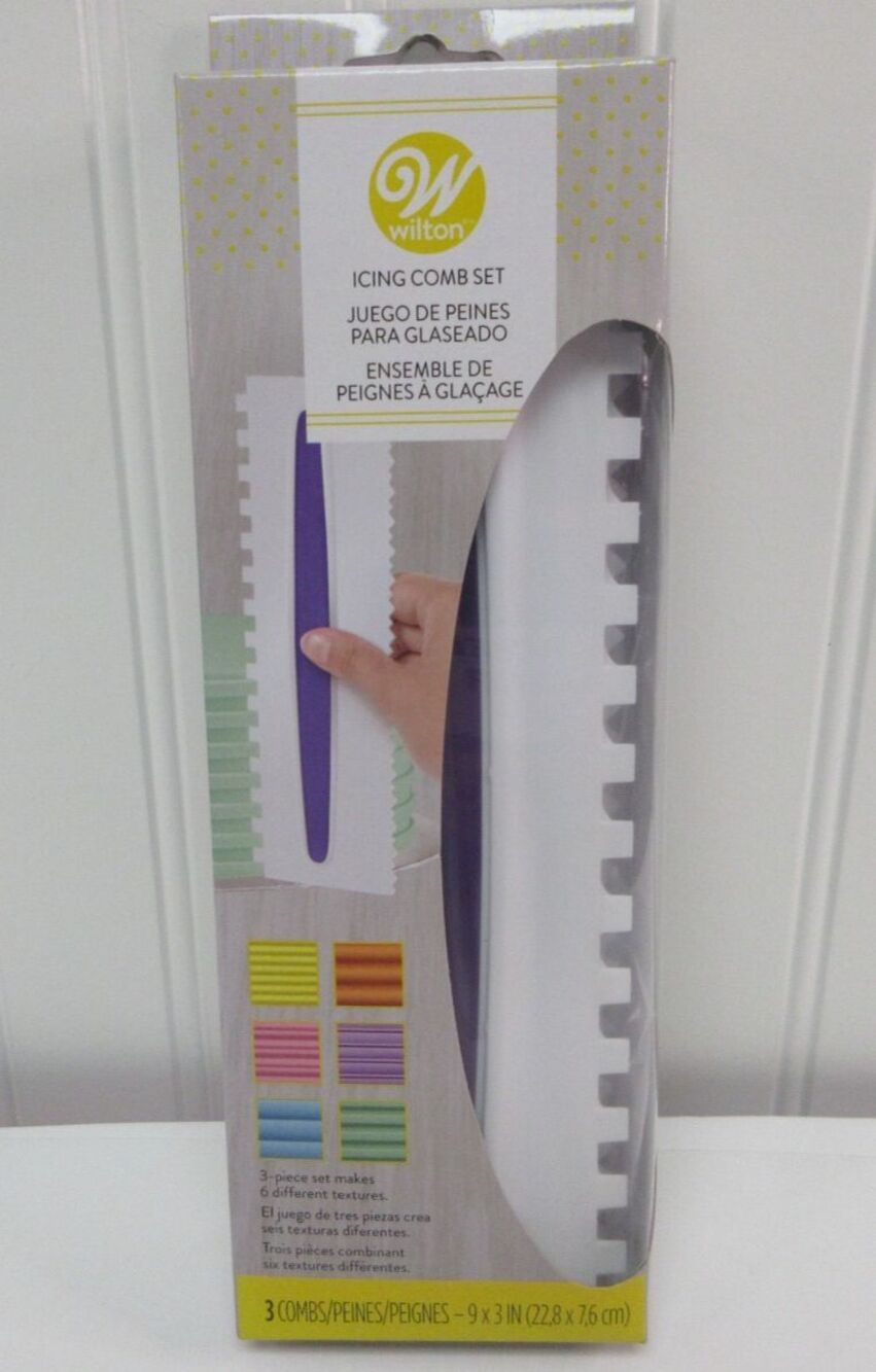 Wilton Icing Comb Set 3pc Cake Decorating Texture Tools 6 Designs 9"x3" New